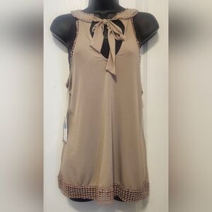 Society Girl Taupe Sleeveless Top with Tie Accent Size Large NWT